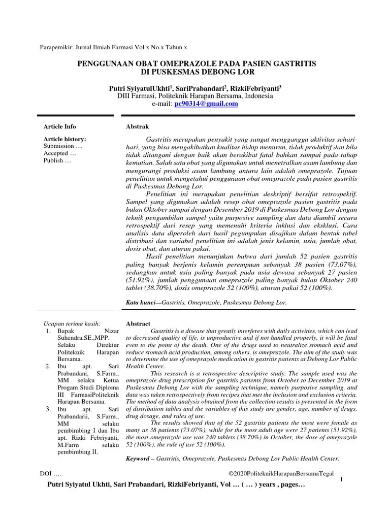 Jurnal - Penggunaan - Obat Omeprazole - Puskesmas - Debong - Lor - Tahun - 2019 | PDF