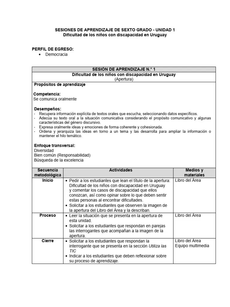 SESIONES DE APRENDIZAJE_U1_SEXTO GRADO | PDF | Aprendizaje | Sílaba