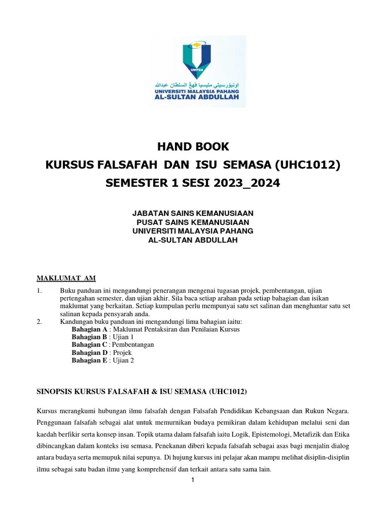 Handbook Uhc1012 Sem 1 2023 2024 Updated | PDF