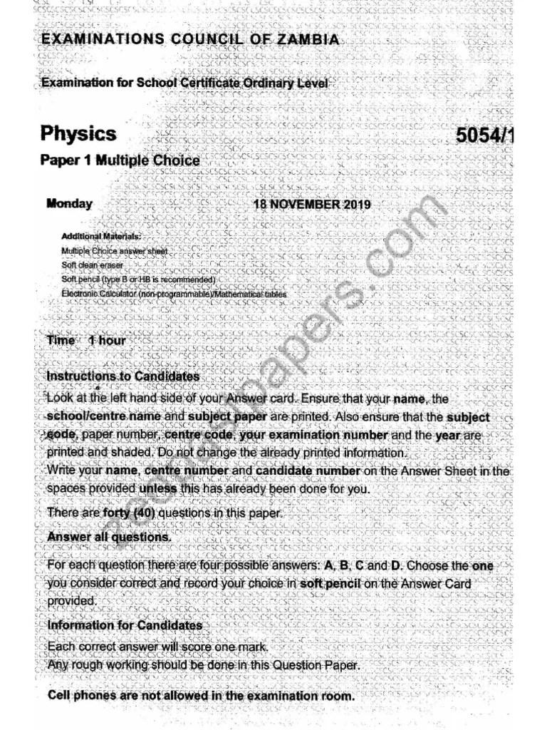 G12 Physics P1 2019 Internal | PDF