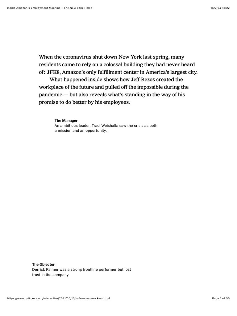 Inside Amazons Employment Machine - The New York Times | PDF | Employment | The New York Times