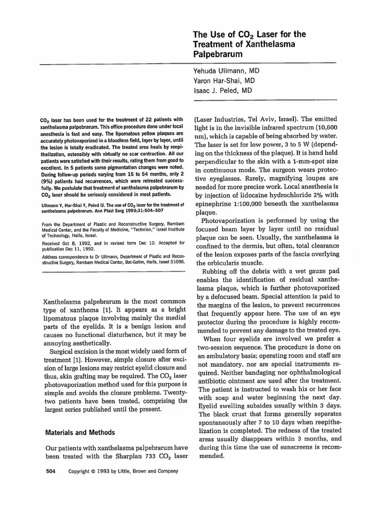 The Use Of CO2 Laser For The Treatment Of Xanthelasma Palpebrarum | PDF