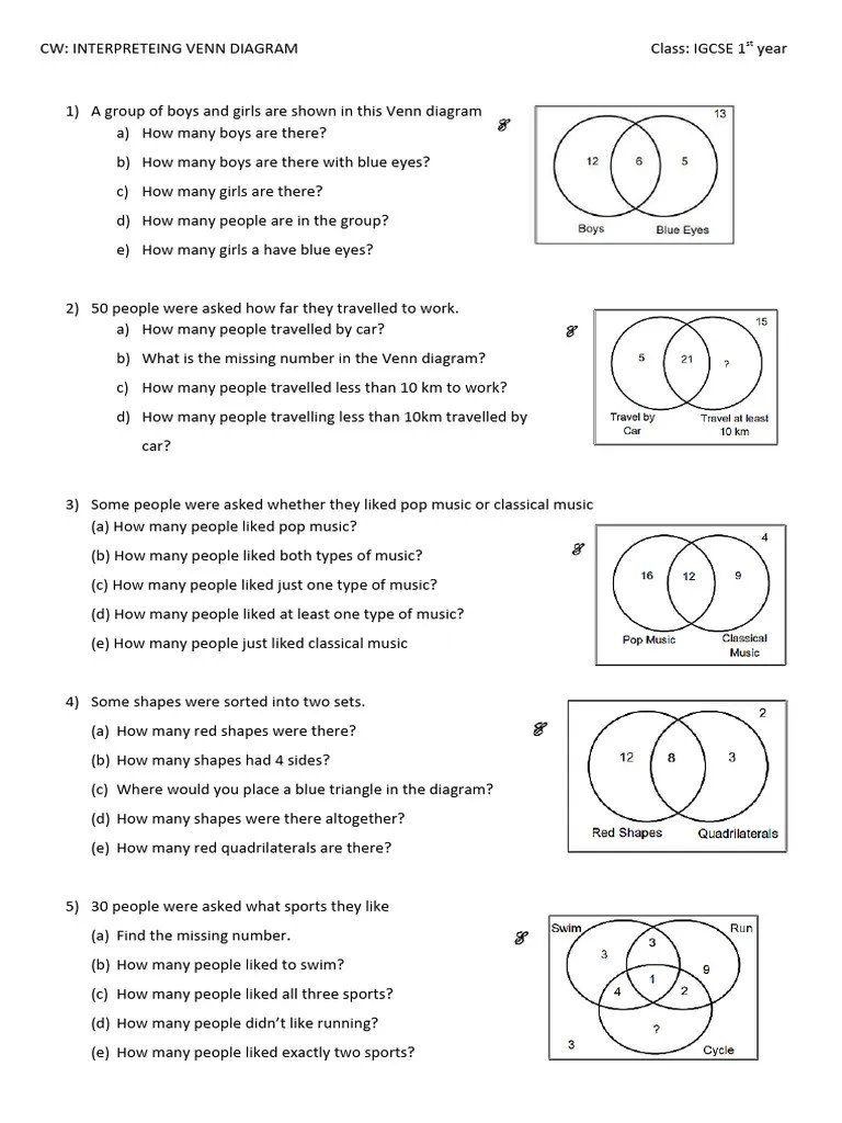 Class Work IGCSE 1 YEAR Venn Diagram | PDF