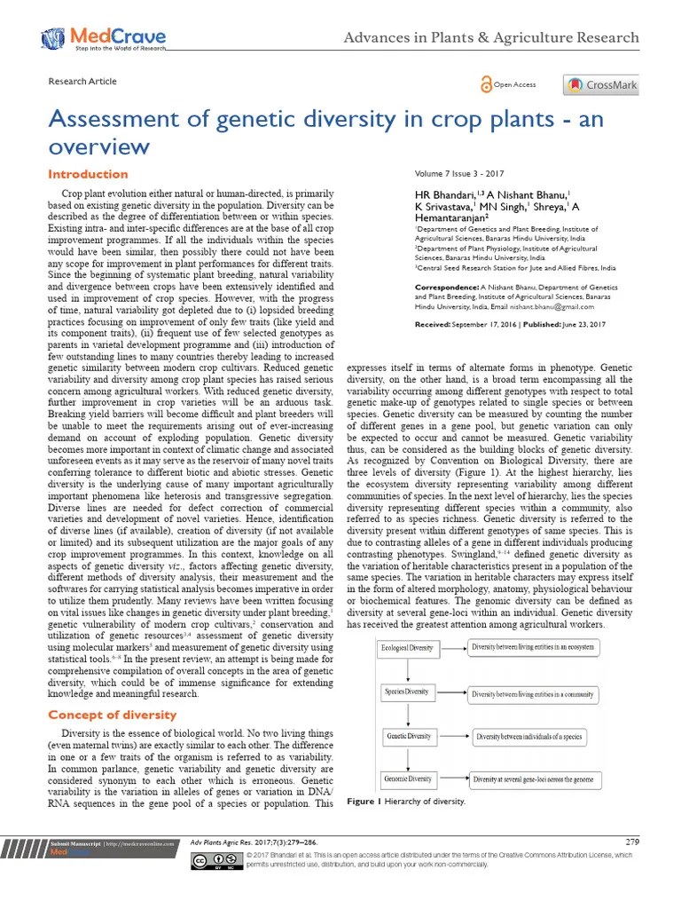 Assessment Of Genetic Diversity In Crop Plants - An Overview | PDF ...