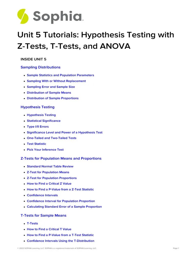 Unit 5 Tutorials Hypothesis Testing With Z Tests T Tests And Anova ...