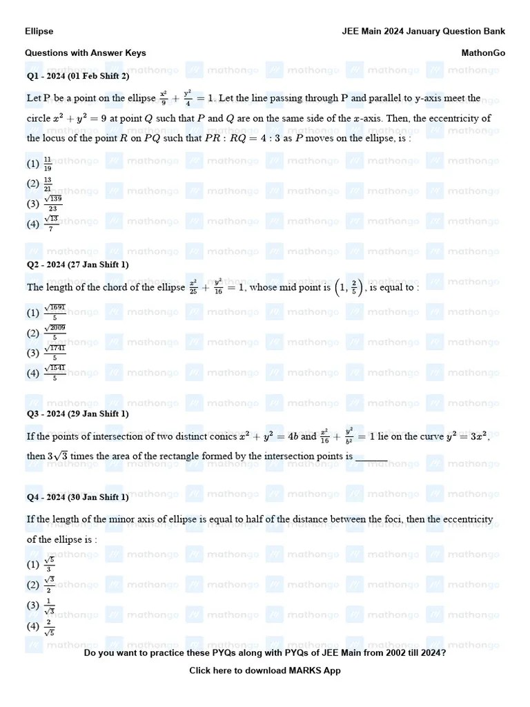 Ellipse - JEE Main 2024 January Question Bank - MathonGo | PDF ...