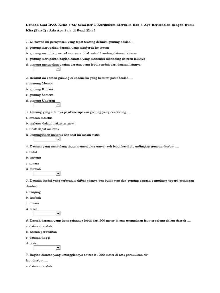 Latihan Soal IPAS Kelas 5 SD Semester 1 Kurikulum Merdeka Bab 4 Ayo Berkenalan Dengan Bumi Kita ...