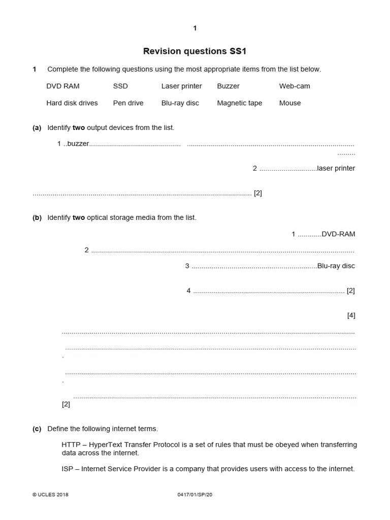 ICT Revision Questions For SS1 ICT | PDF | Information And ...