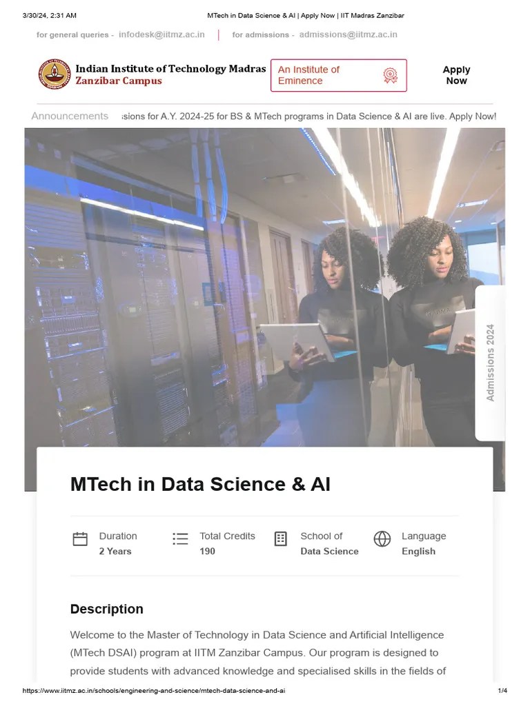 MTech In Data Science & AI - Apply Now - IIT Madras Zanzibar | PDF ...