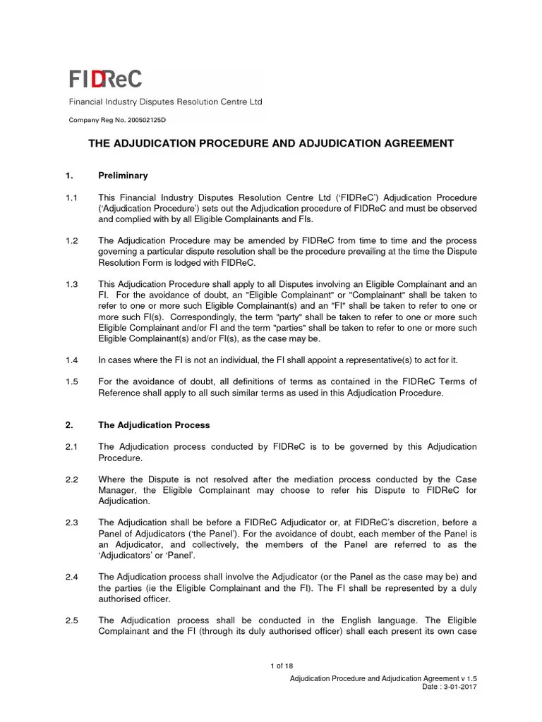ADJUDICATION PROCEDURE AND ADJUDICATION AGREEMENT V 1.5 | PDF ...