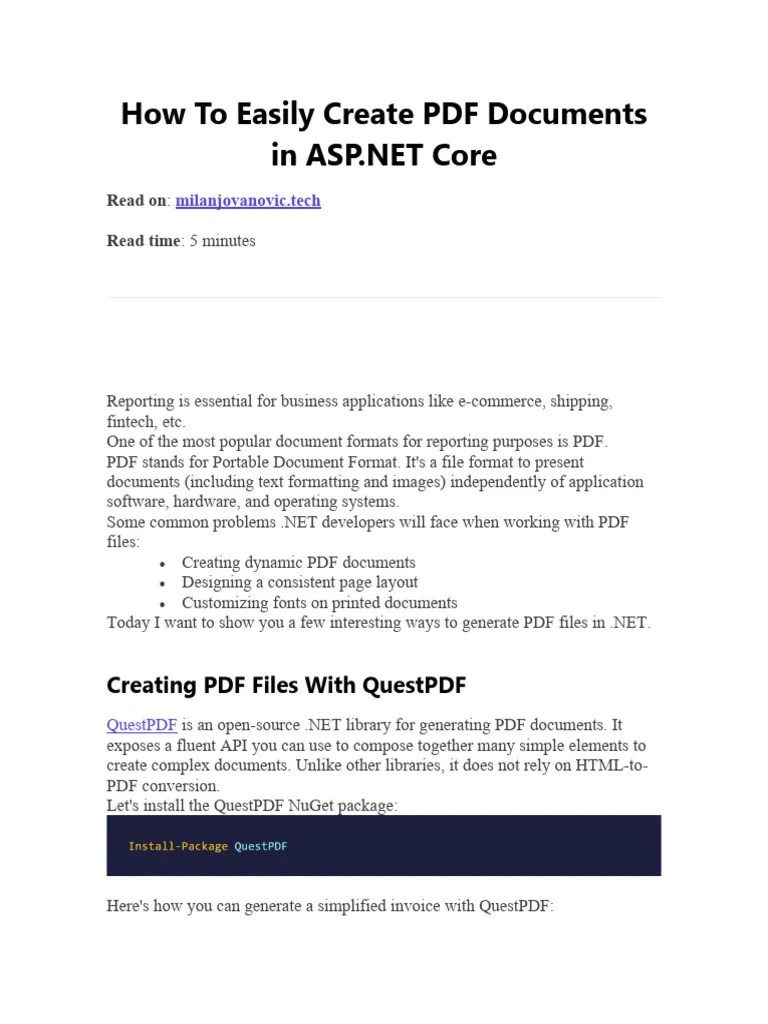 How To Easily Create PDF Documents In ASP | PDF | Html | Page Layout