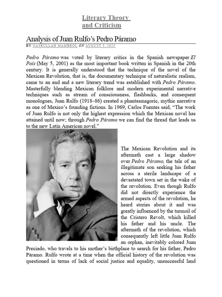 Analysis Of Juan Rulfo's Pedro Paramo - Mambrol 2023 | PDF