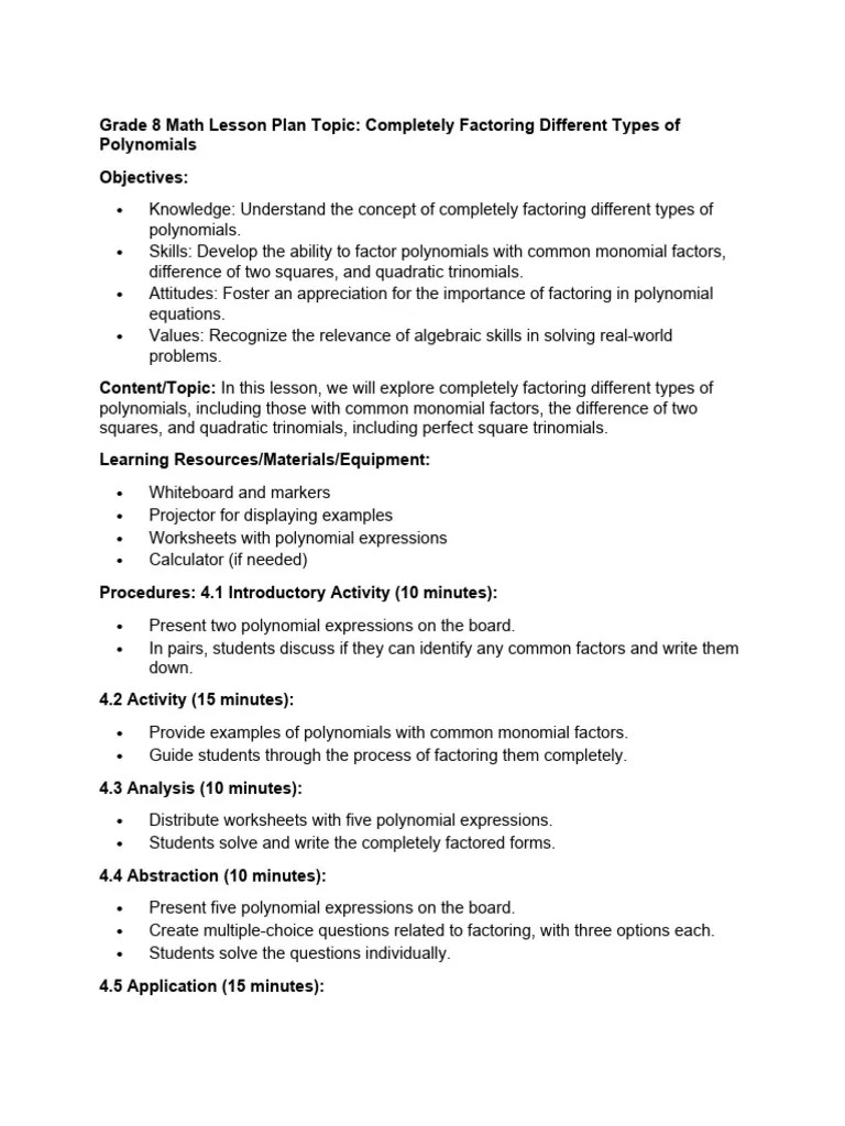 Understand The Concept Of Completely Factoring Different Types Of ...