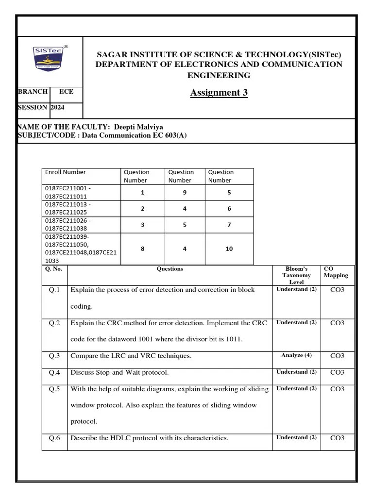 Assignment-3 Data Communication | PDF | Error Detection And Correction | Network Architecture