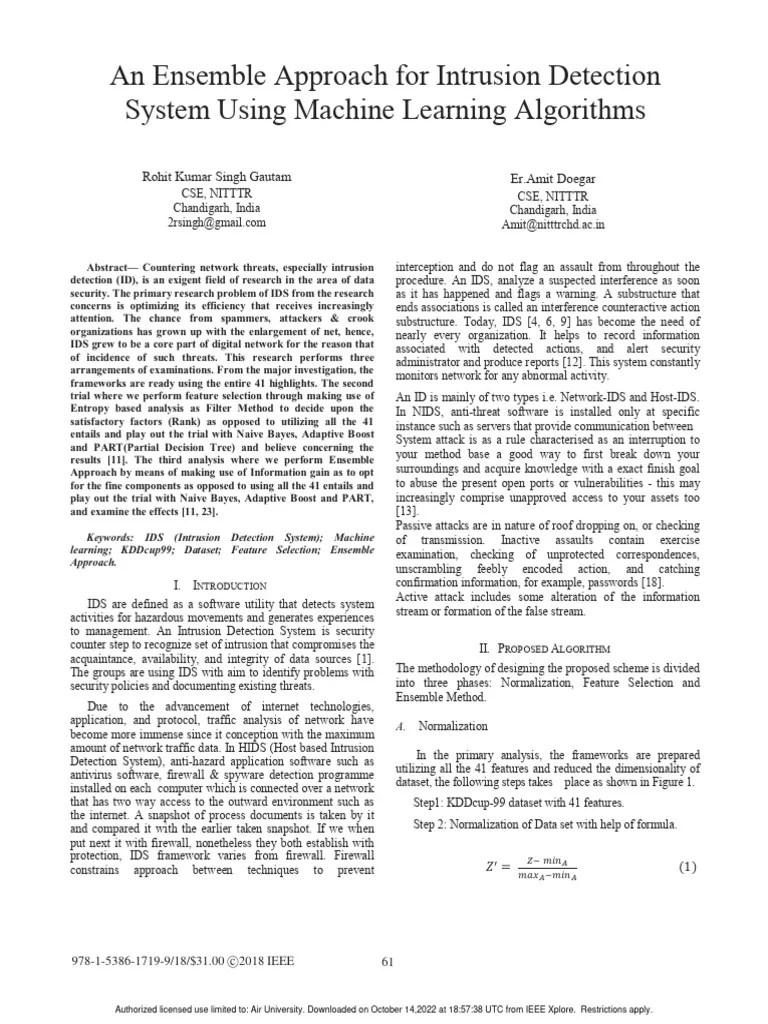 An Ensemble Approach For Intrusion Detection System Using Machine ...