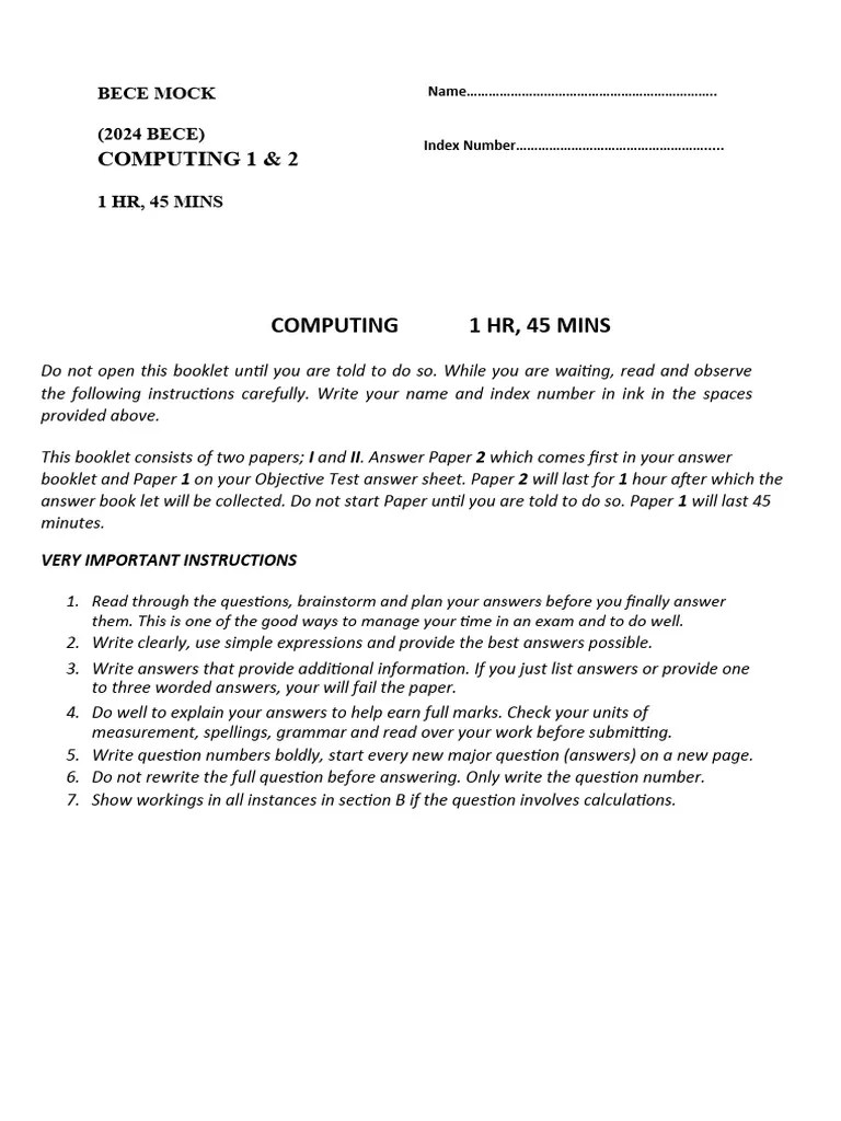 Computing Bece Mock 2024 | PDF | Artificial Intelligence | Intelligence ...