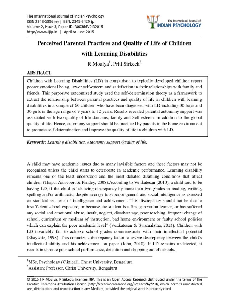 Quality Of Life Of Children With Learning Disabilities | PDF ...