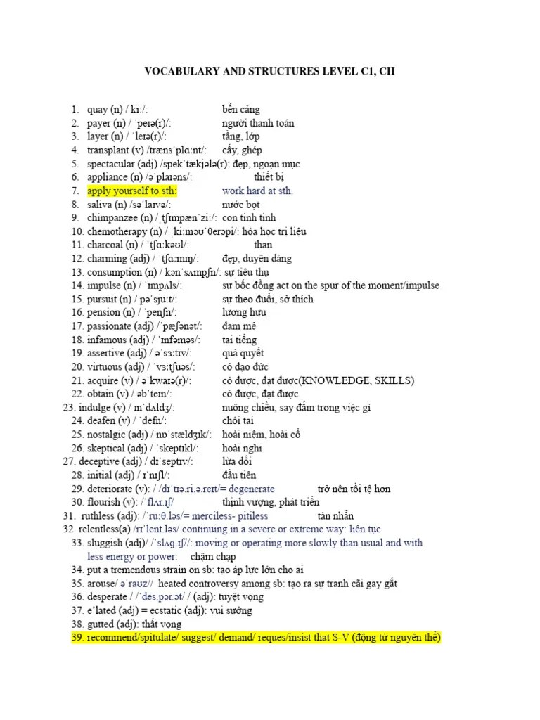 Vocabulary Advanced C1 - C2 | PDF