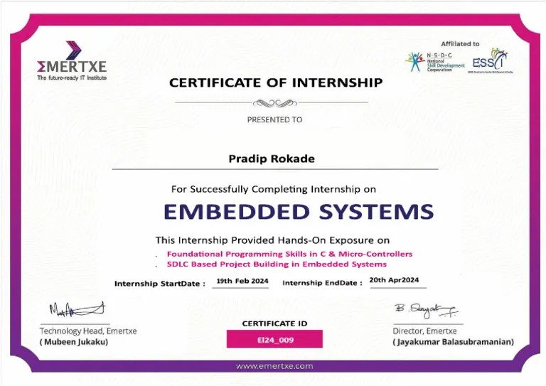 Emertxe Internship Certificate Pradip Rokade | PDF