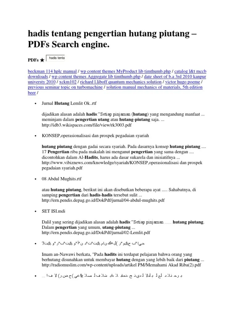 Hadis Tentang Pengertian Hutang Piutang | PDF
