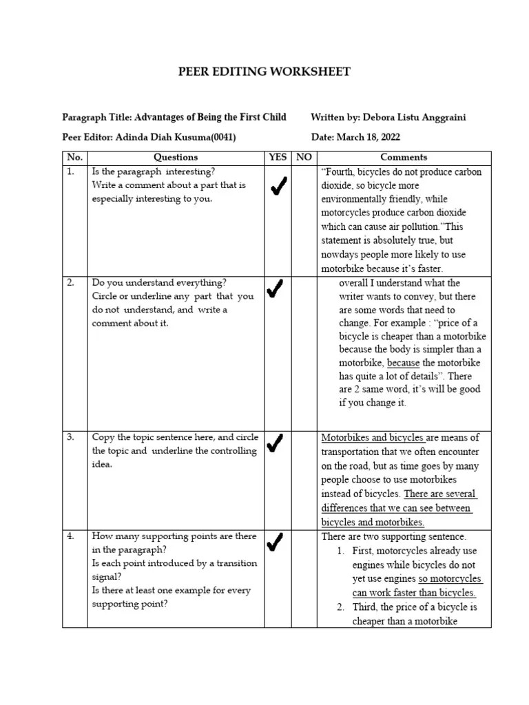 Peer Editing Worksheet-1 | PDF | Motorcycle