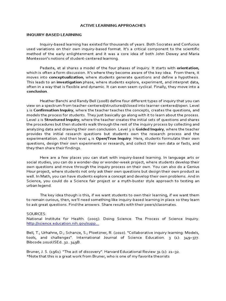 IBL PRBL PBL Handouts | PDF | Project Based Learning | Inquiry Based ...