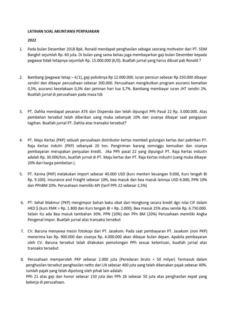 Latihan Akuntansi Pajak 2022 | PDF