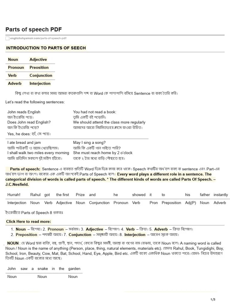 Parts Of Speech | PDF