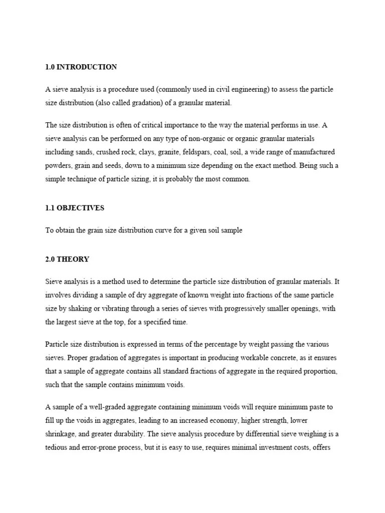 Sieve Analysis Lab Report | PDF | Particle Size Distribution | Materials