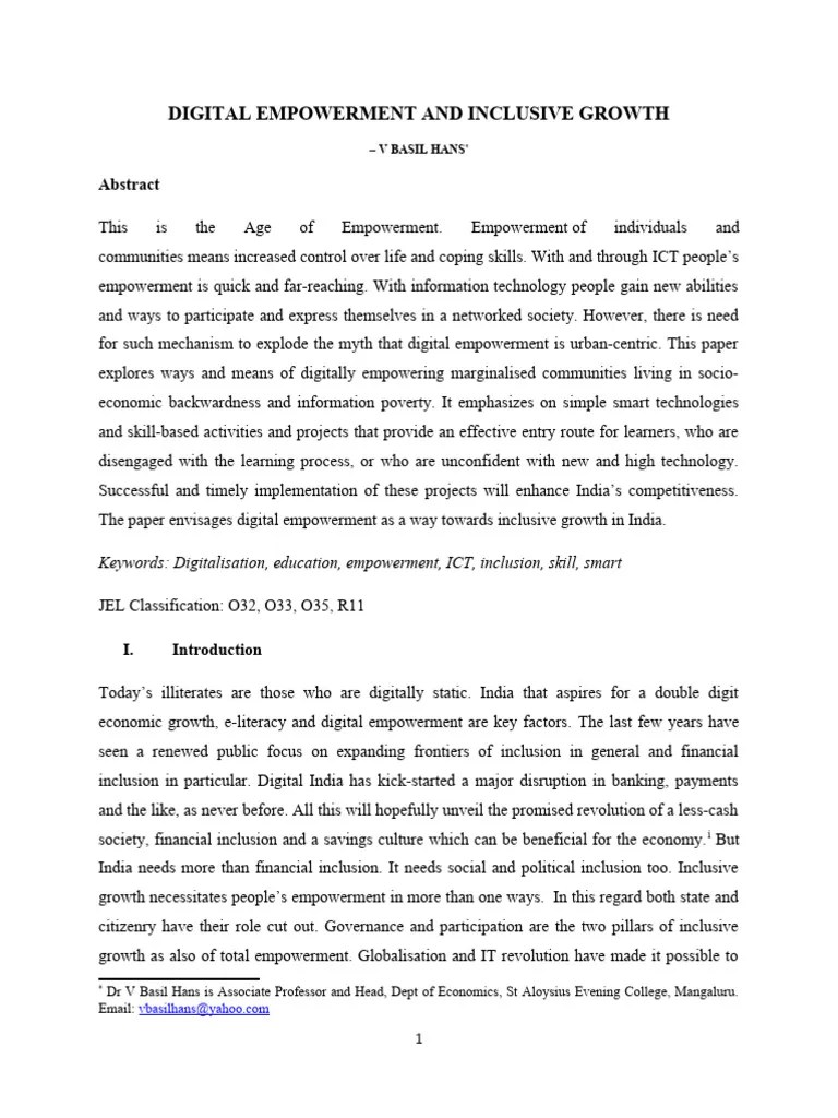 Digital Empowerment And Inclusive Growth: Keywords: Digitalisation ...