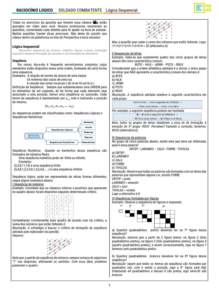 Combatente - Raciocínio Lógico - Módulo 01 - Lógica Sequencial | PDF ...
