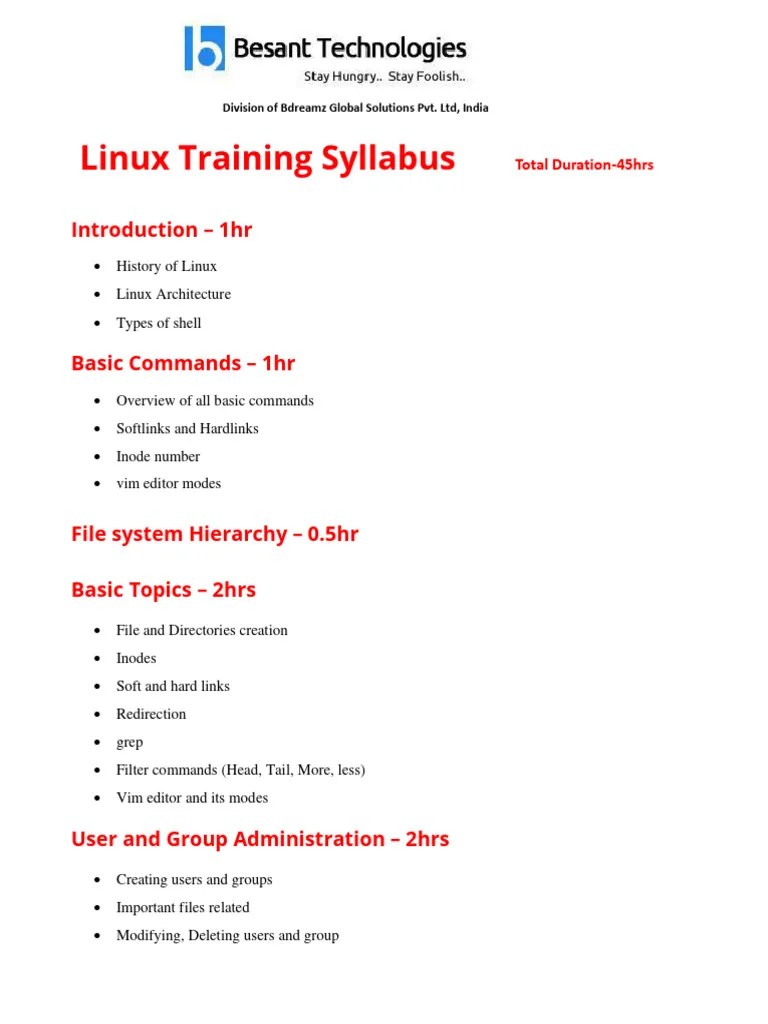 Linux Syllabus By Murali P N, Besant Technologies-1 | PDF | File System ...
