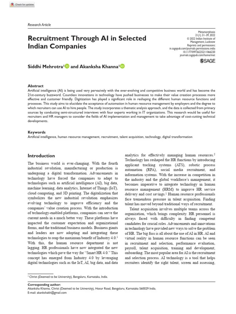 Recruitment Through AI In Selected | PDF | Recruitment | Artificial ...