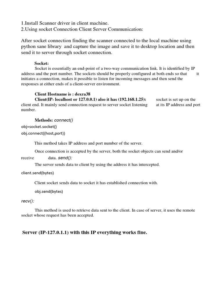 Socket Connection Doc1 | PDF | Network Socket | Port (Computer Networking)