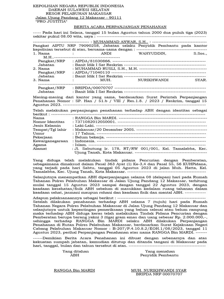 Berita Acara Perpanjangan Penahanan | PDF