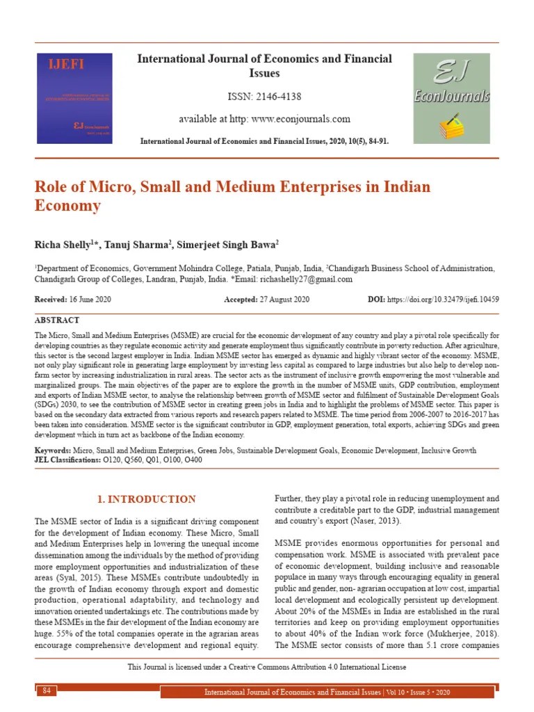 Role Of Micro Small And Medium Enterprises In Indi | PDF | Small And ...