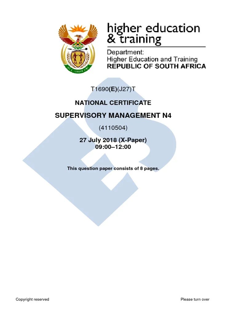 Supervisory Management N4 2018 Combined | PDF | Communication | Piece Work
