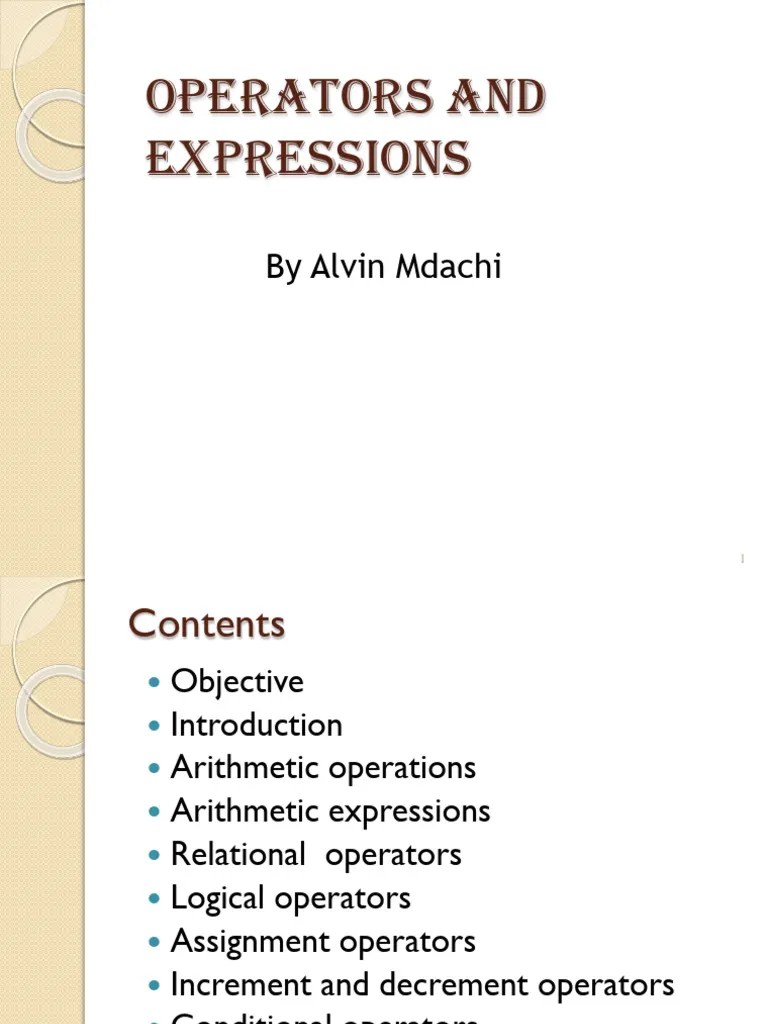 Operators And Expressions In C | PDF | Arithmetic | Mathematical Logic