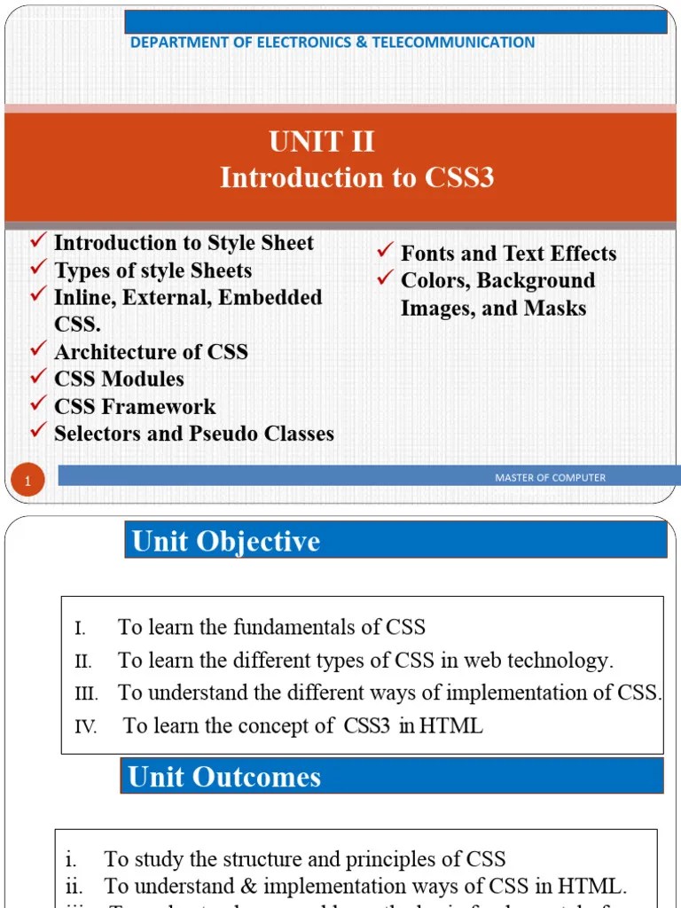 Unit II Introduction To CSS3 | PDF | Html Element | Html