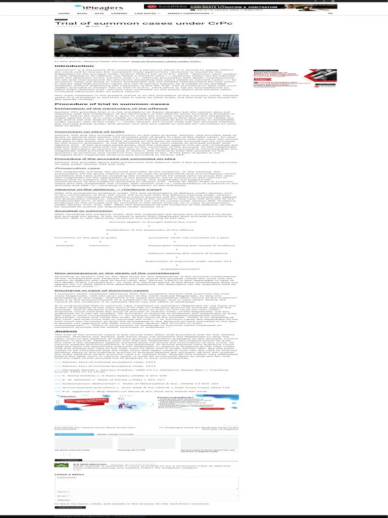 Summon Cases CRPC - Trial Of Summon Case Under CRPC | PDF | Plea | Acquittal