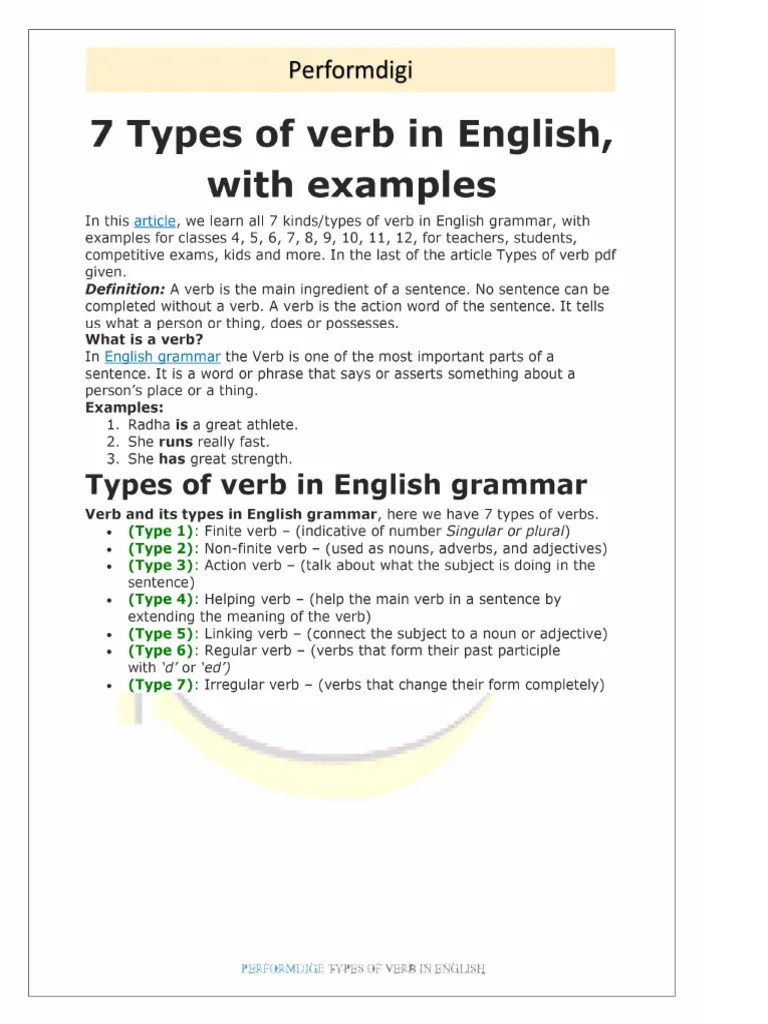 10. Types Of Verb In English With Example | PDF