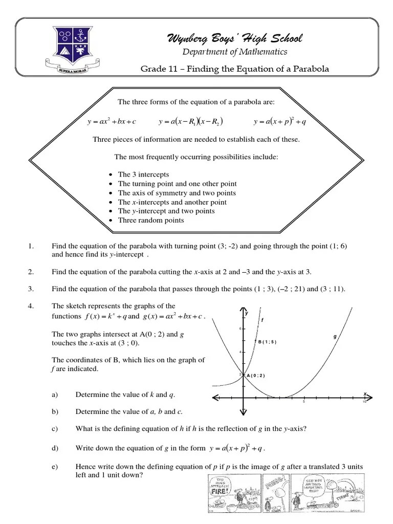 Equation Of Parabola | PDF | Cartesian Coordinate System | Mathematical ...
