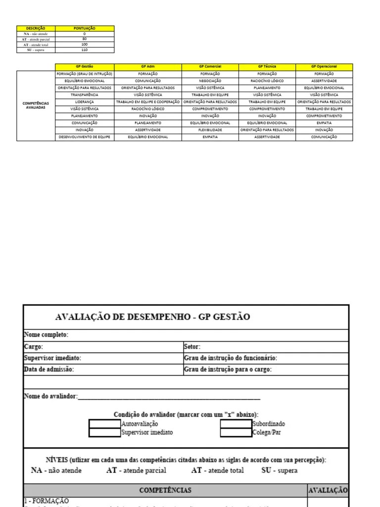 Avaliação De Desempenho - Formulários E Tabela | PDF | Gestão De Recursos Humanos