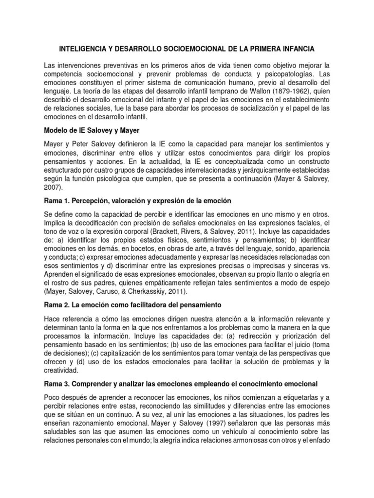 Inteligencia Y Desarrollo Socioemocional De La Primera Infancia | PDF | Las Emociones ...