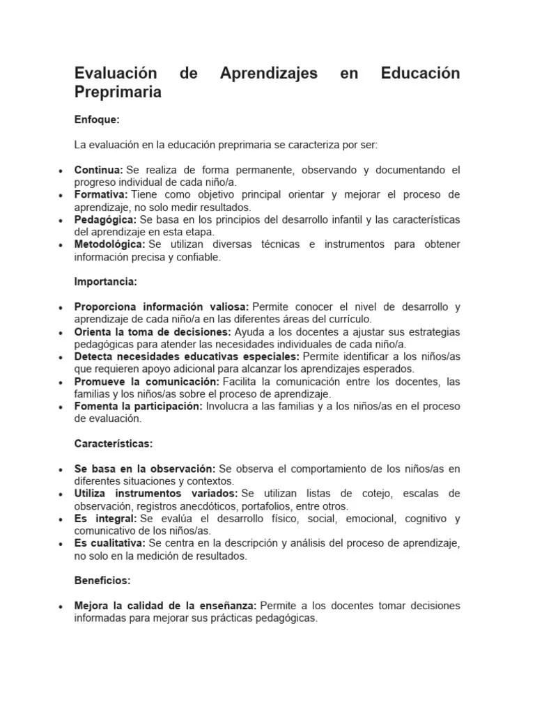 Evaluación De Aprendizajes En Educación Preprimaria | PDF | Evaluación | Aprendizaje