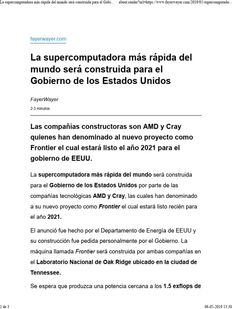La Supercomputadora Más Rápida Del Mundo Será Construida Para El Gobierno De EEUU | PDF ...
