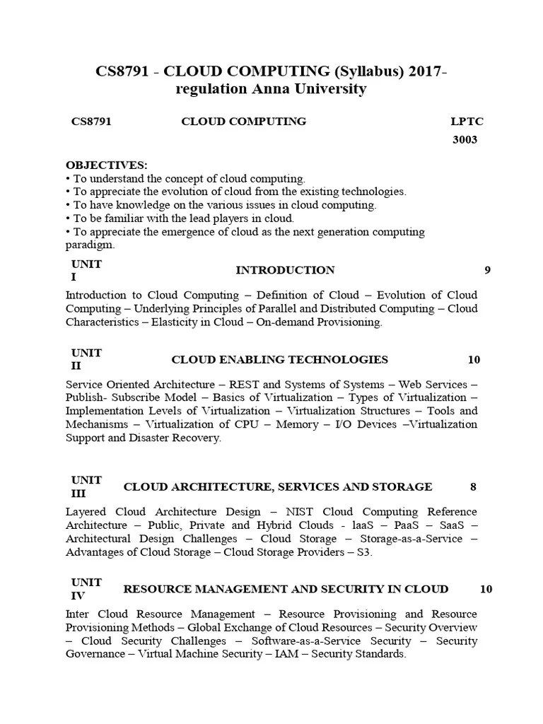Cloud Computing Syllabus | PDF | Cloud Computing | Computing