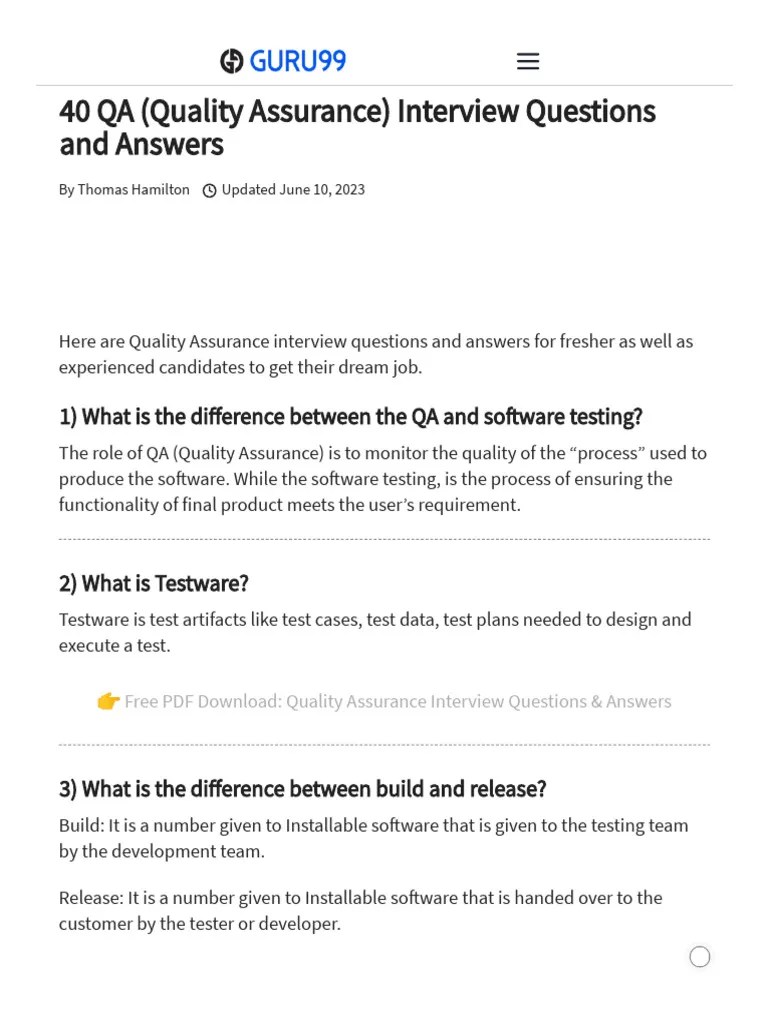 40 QA (Quality Assurance) Interview Questions And Answers | PDF ...