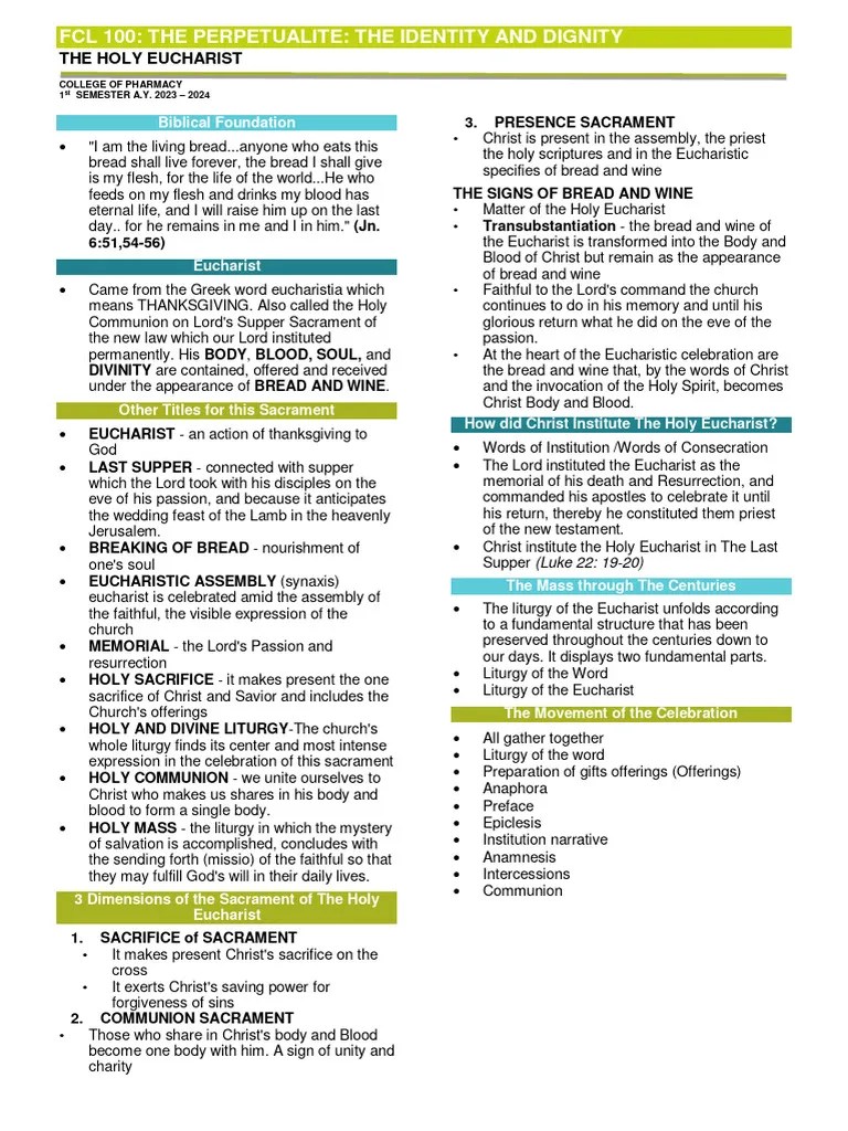 FCL F1 The Holy Eucharist | PDF | Eucharist | Mass (Liturgy)