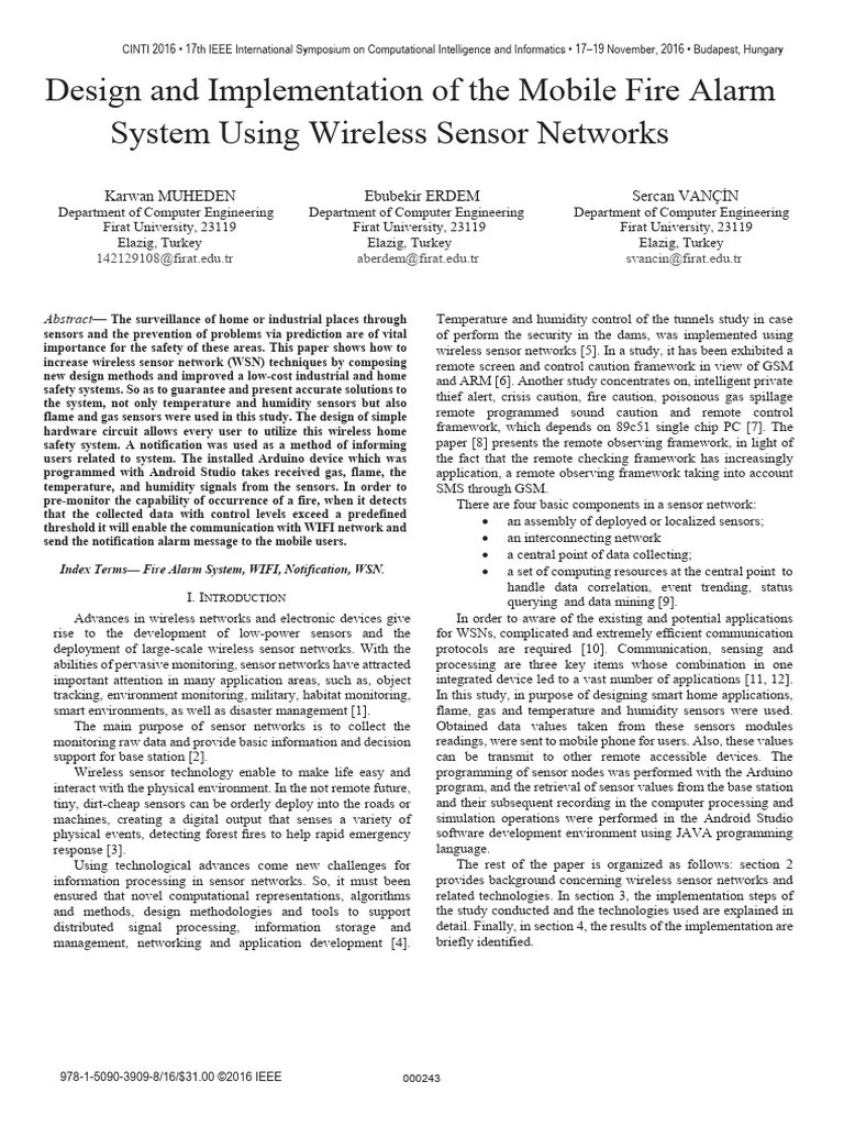 Designand Implementationofthe Mobile Fire Alarm | PDF | Wireless Sensor Network | Computer Network